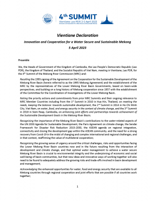 Vientiane Declaration of the 4th MRC Summit 